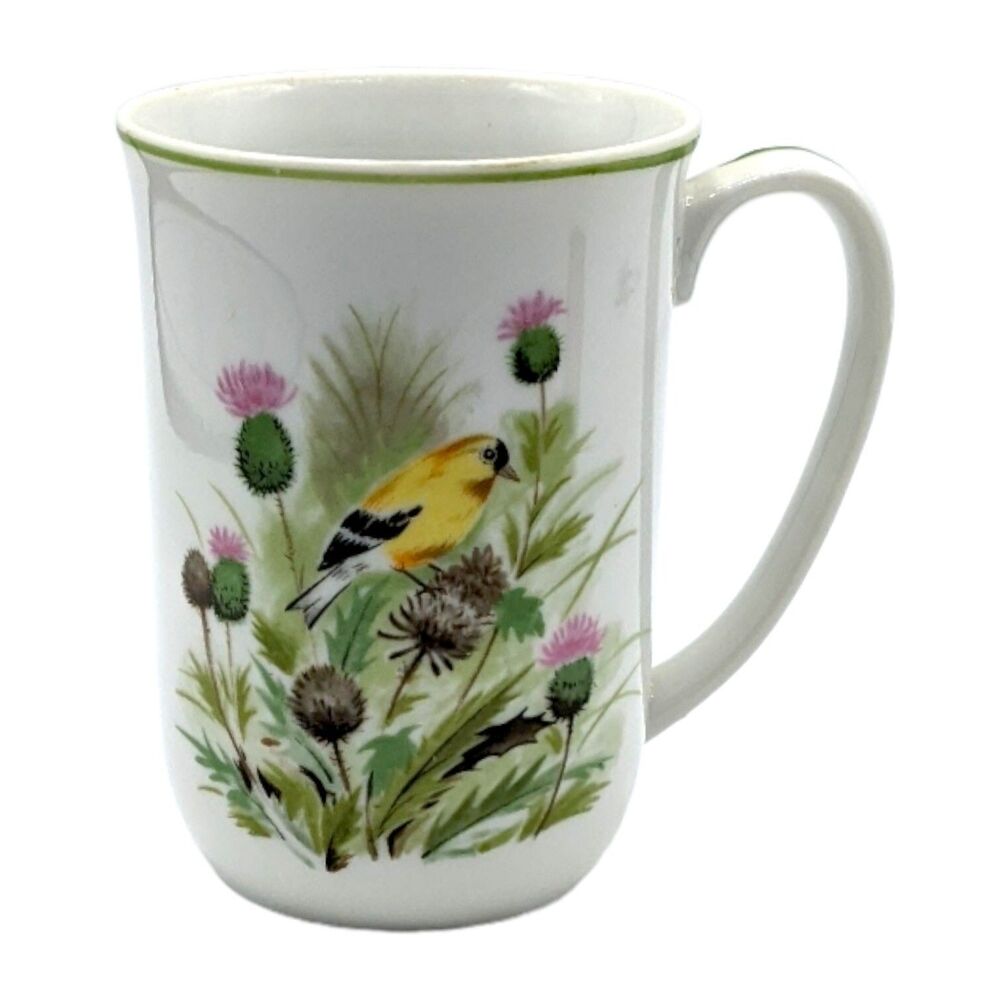 Vintage Goldfinch Thistle Bird Mug Floral Cup Japan Coffee Tea